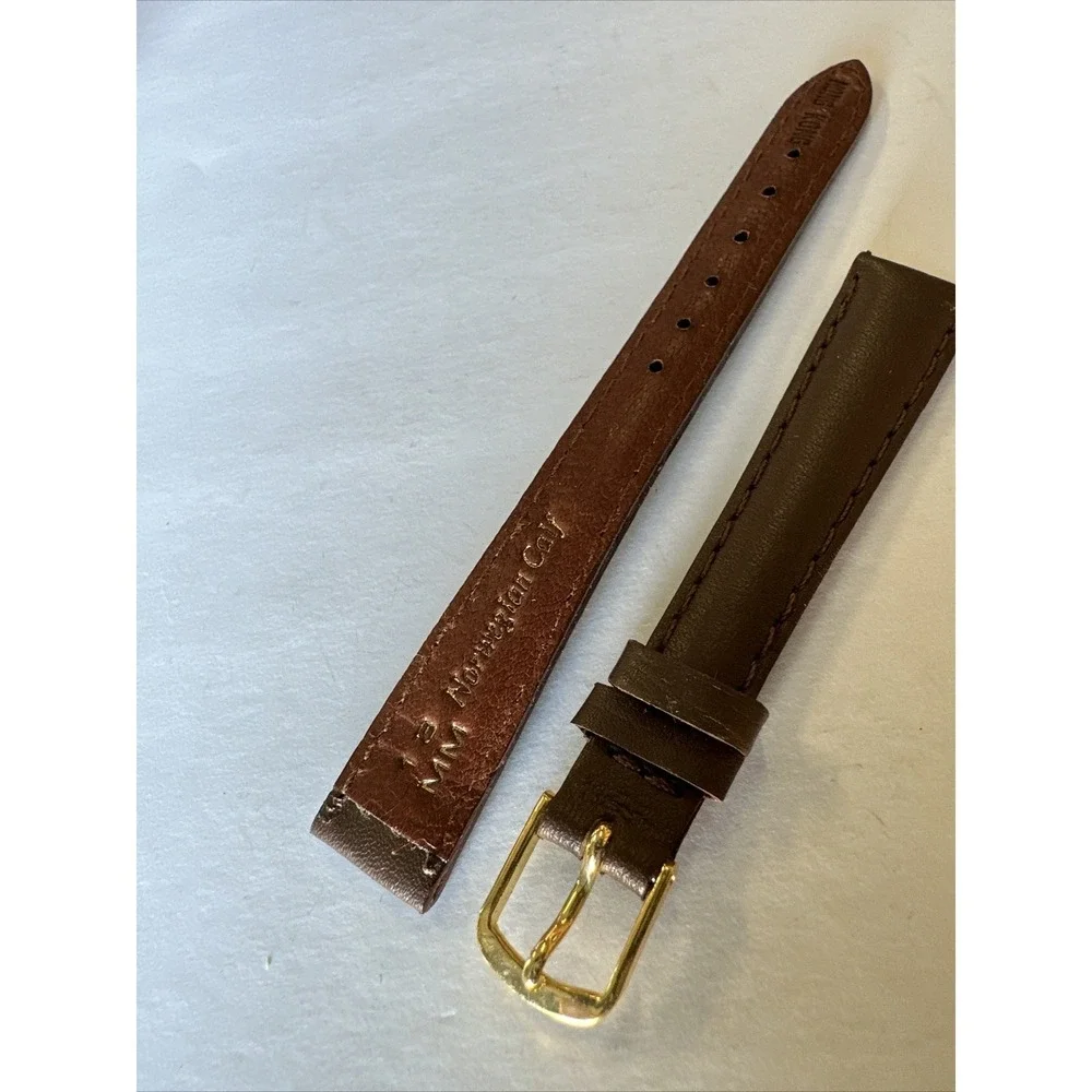 Kreisler Brown Norwegian Calf Leather Watch Strap 12mm Gold Buckle Vintage Band